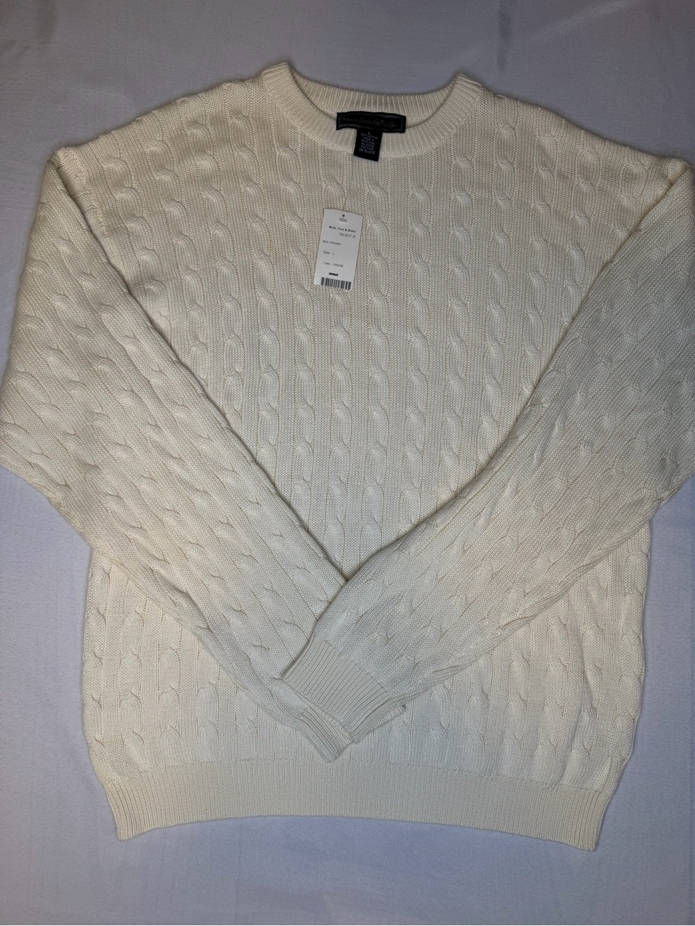 NWT Mark, Fore + Strike Vintage Cream Cable Knit Crewneck Sweater. Size L